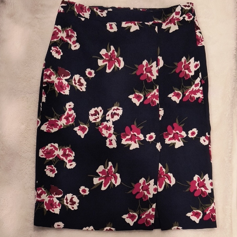 J. Crew Navy Floral Pencil Skirt